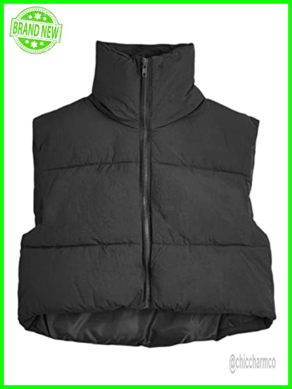 Cropped Puffer Vest Zip Up Stand Collar Sleeveless Quilted